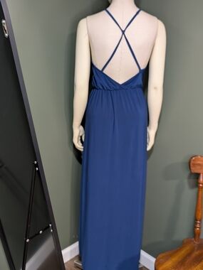 Charlotte Russe Vintage Blue Halter Maxi Dress Open Back Cross Back M